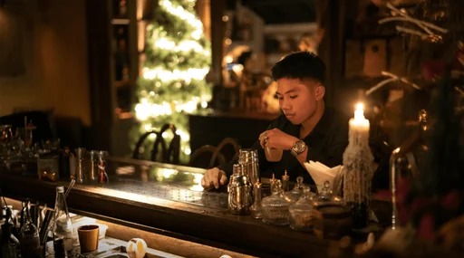 Barman al lavoro dietro il bancone
