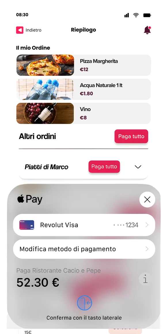 Il riepilogo dell’ordine e il pagamento con Apple Pay nell’app Byup