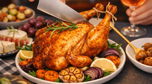 Pollo arrosto con verdure servito a tavola