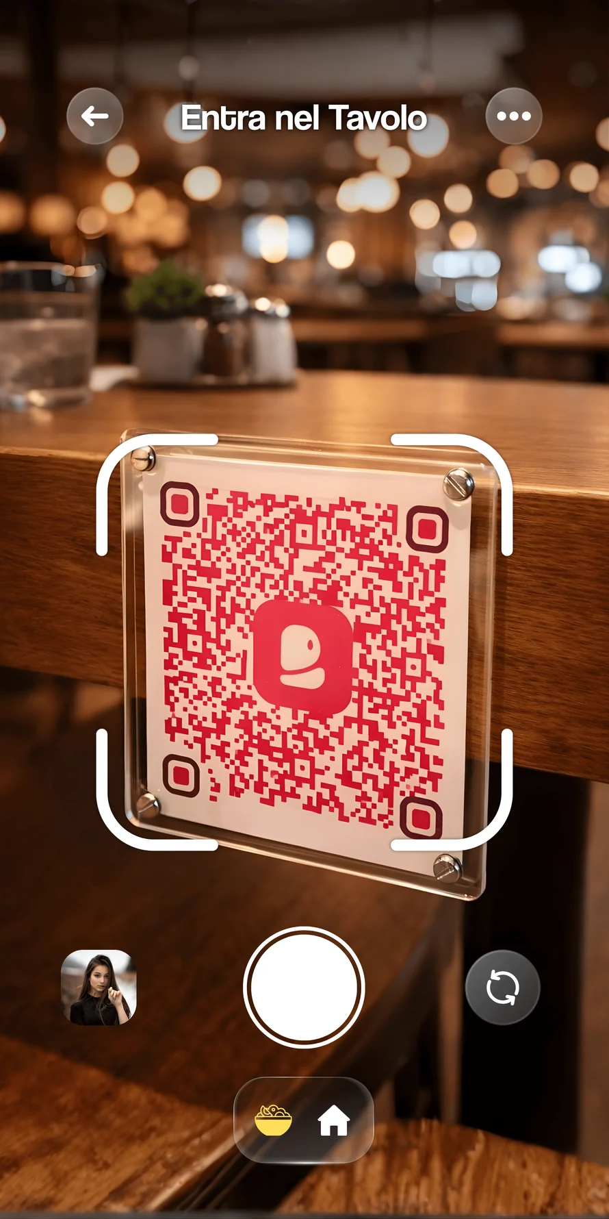 Schermata dell’app Byup: inquadra il QR code sul tavolo per entrare