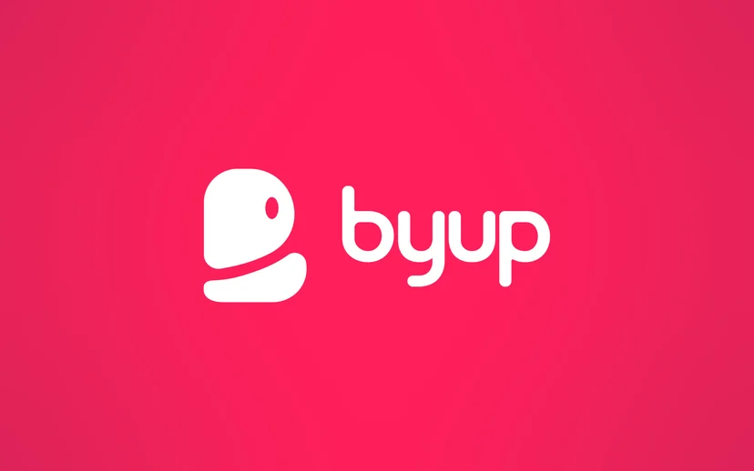 Il logo di Byup, bianco su sfondo magenta