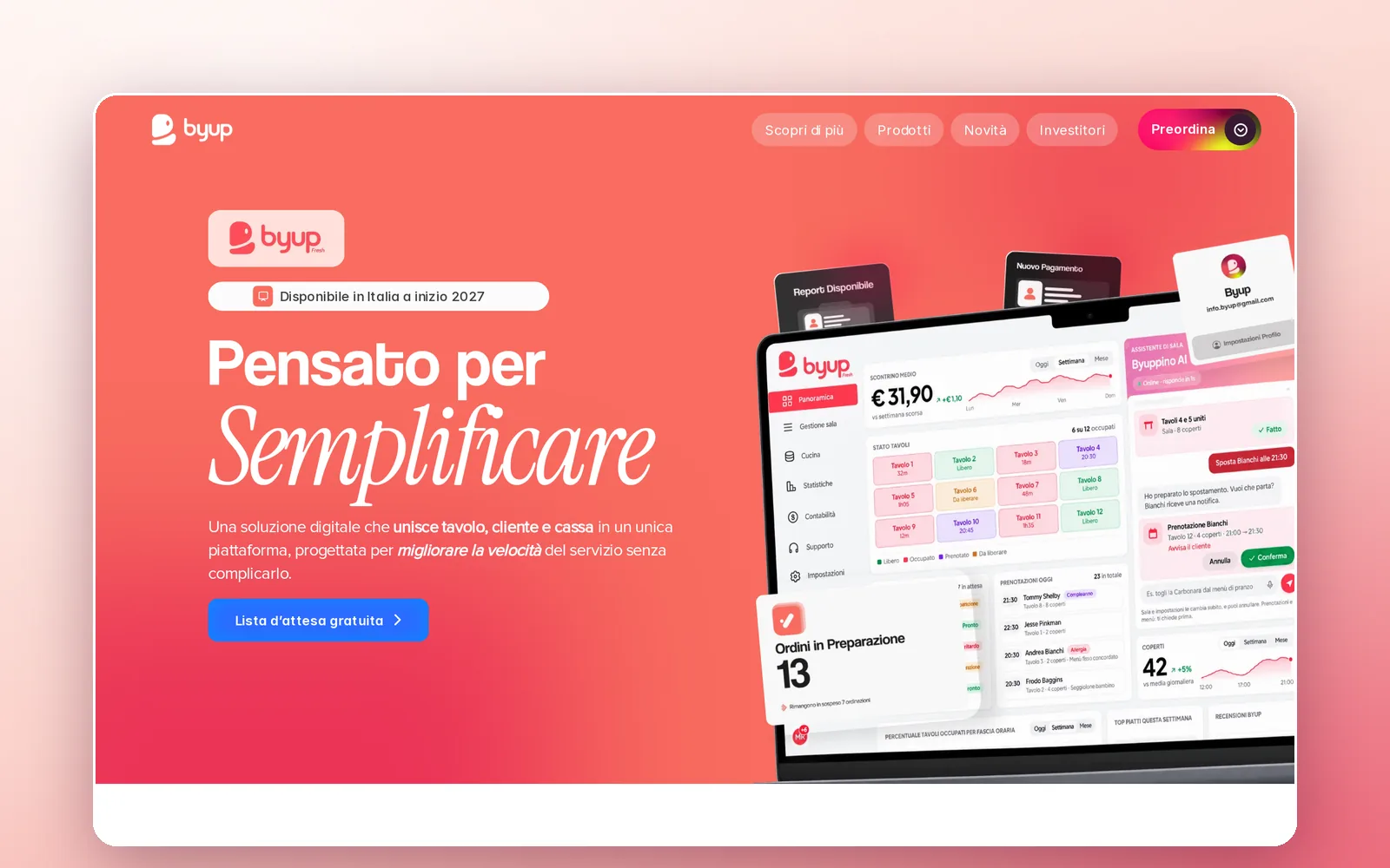La nuova pagina Prodotti di byup.it: «Pensato per Semplificare», con il gestionale su un portatile